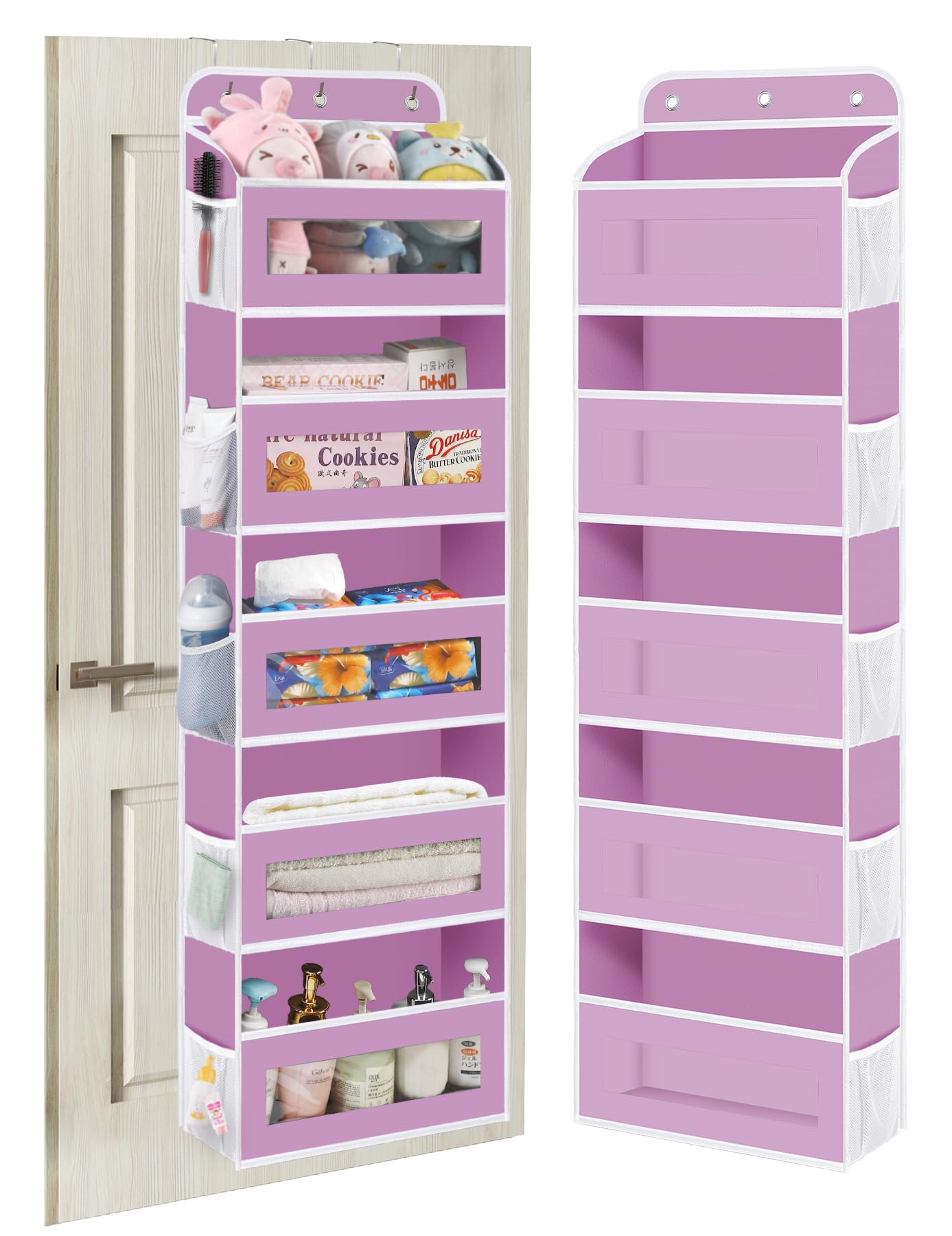 KYEVIS Over The Door Organizer Storage 2 Pack, 5 Shelves Door Organizer Hanging with 10 Mesh Pockets, Behind Door Storage - Ideal for Newborn, Nursery, and Baby Essentials Daily Use(Pink)