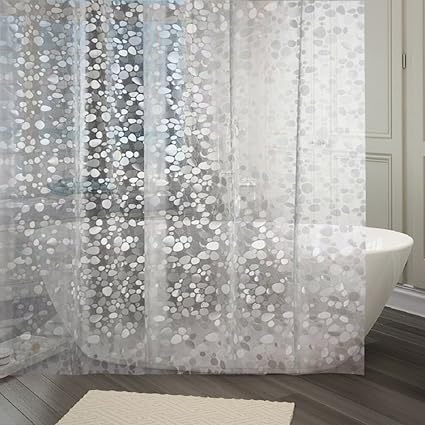 Generic Khushi Creation PVC Shower Transparent Curtain in 3D Coin Design, 8ft 54x96-inches WxH(White, ppq90)