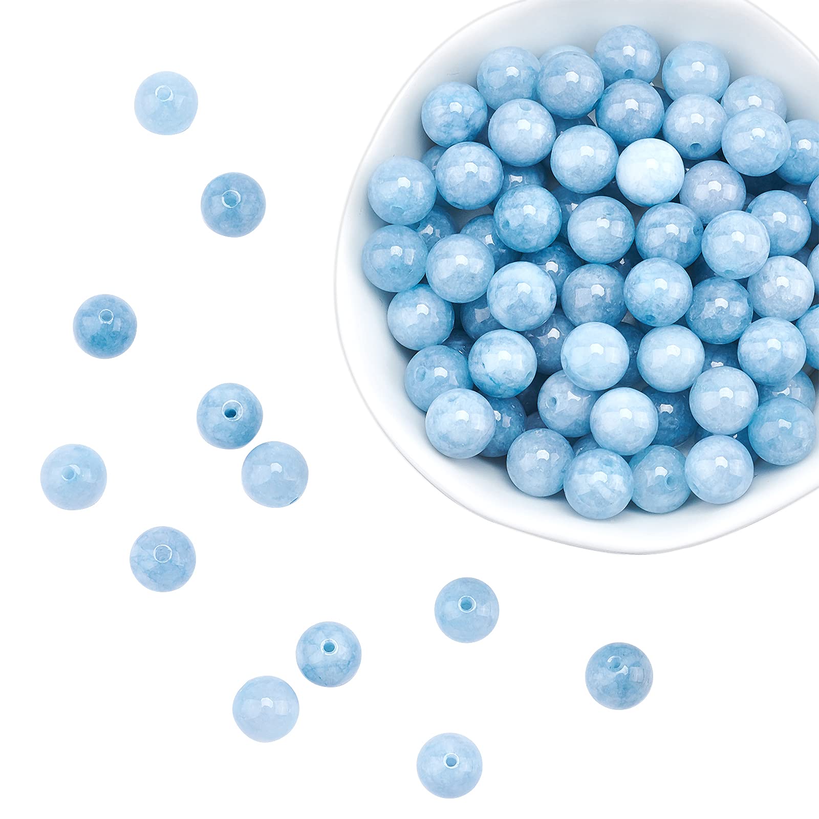 arricraft 2 Strands About 90 Pcs Natural Chalcedony Beads Strands, 8mm Round Gemstone Crystal Beads Blue Stone Spacer Beads for Jewellery Necklace Craft Making Bracelet, Hole:1mm