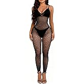 XIUSEMY Women Sexy Lingerie Full Body Bodysuits V Neck Mesh Fishnet Stockings Nightwear