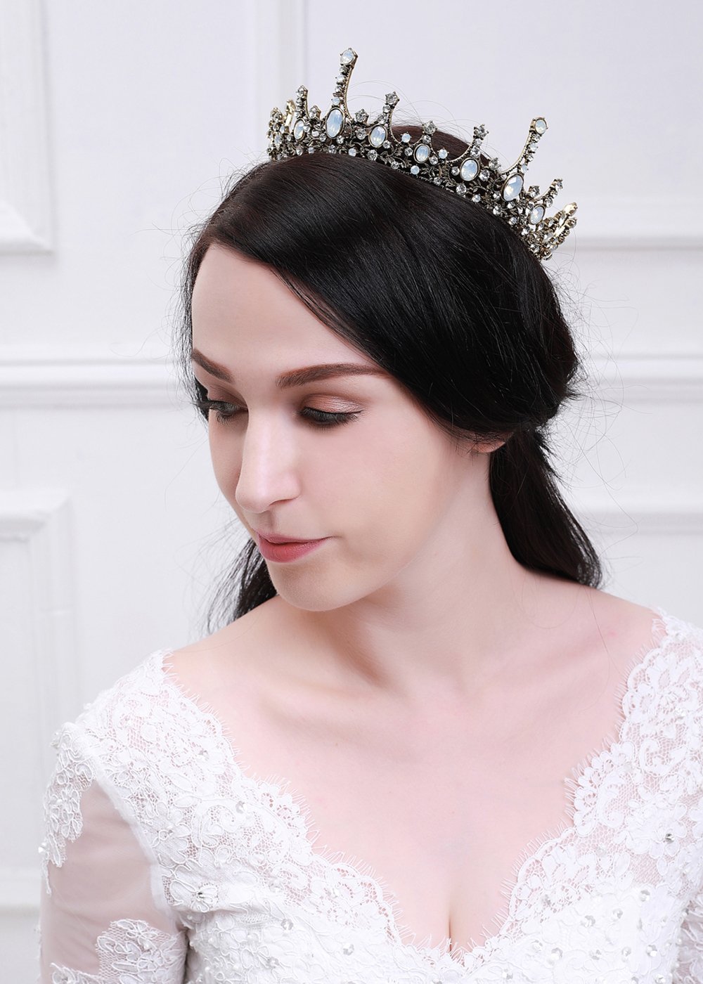 Kercisbeauty Vintage Baroque Baroco style Classic Silver Full Round Bridal Tiara Wedding Crown with Rhinestone Beads For Bride or Bridesmaid,Pageant Crown,Party Hair Accessories