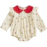 Owl's-Yard Baby Girl Plaid Romper Heart Embroidery Doll Collar Bodysuit Baby Girl Summer Outfits