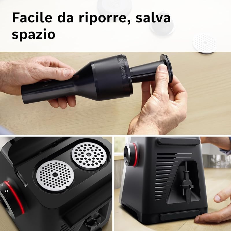 , Tritacarne MultiPower Serie 8, motore da 2500 watt, tritacarne, grattugia, accessorio per salsicce e kebbe, colore nero, MFWS840M