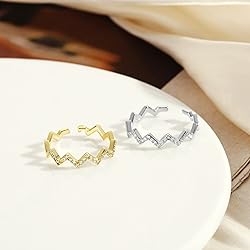 ASCOMY Dainty CZ Wave Ring 14k Gold Plated Handmade