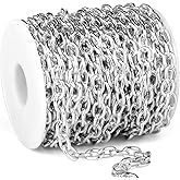 33 Feet Silver Rolo Cable Chains Roll, 7.5 MM Silver Plated Aluminium Oval Cable O Links Chain Bulk Spool for Jewelry Making DIY Craft