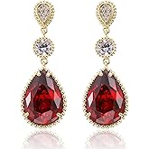 Dark Red Teardrop Crystal Dangle Earrings for Women