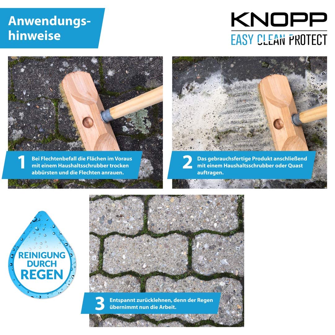 KNOPP Flechtenentferner, Flechtenex, Terrassenreiniger, Pflastersteinreiniger, Waschbetonplattenreiniger, Grünbelagentferner, Algenentferner, Algenvernichter, Steinreiniger; gebrauchsfertig, 1l 3