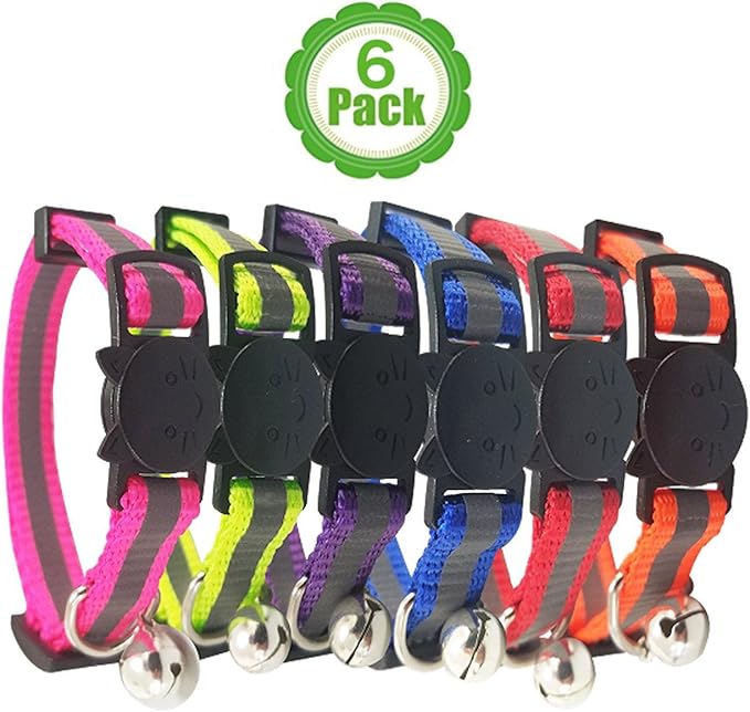 Bemix Pets Reflective Cat Collar with Bell, Set of 3, Solid, Nylon