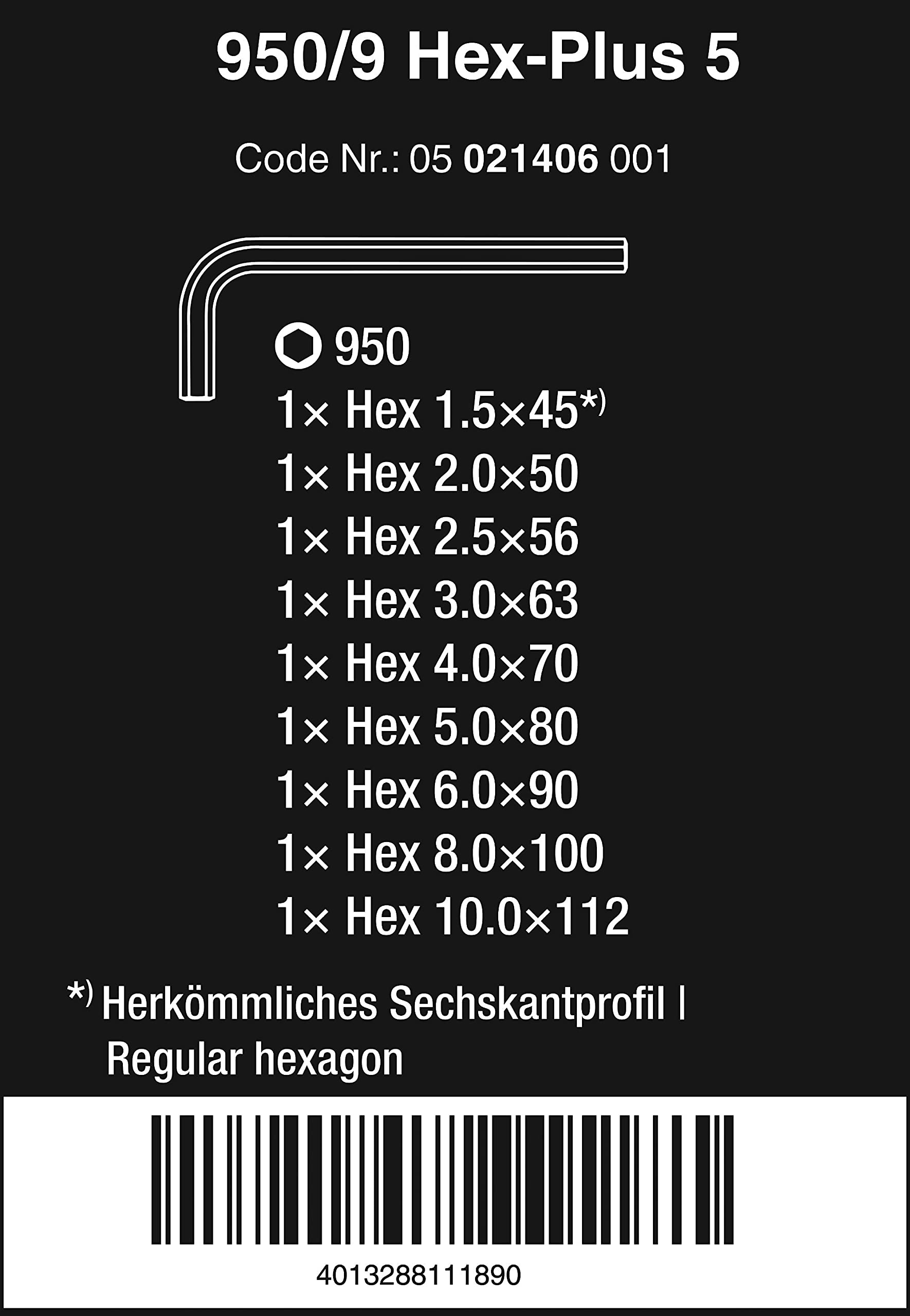 Wera 950/9 SM N Winkelschlüsselsatz, metrisch, gestellverchromt, 9-teilig, 05021406001 2