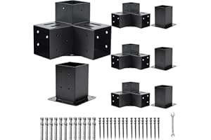 Nrspp Pergola Bracket，4x4 Pergola Kit 3-Way Right Angle Corner Bracket with Black Powder Coated,Woodwork DIY Pergola Kit & Post Base Brackets for Gazebos, Patio Pergolas(Actual: 3.5"x3.5")4 Set