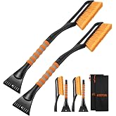 AstroAI 2-Pack 27" Snow Brush &amp; Ice Scraper for Car Windshield Snow Removal | Orange, Durable Heavy Duty Bristles, Scratch-Free, Detachable, Foam Grip, Winter Accessory for Car, SUV, Truck, Storage Bag
