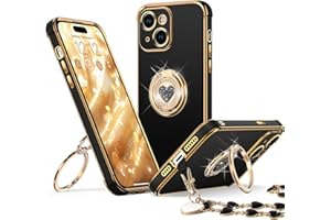 XYZ for iPhone 15 Case with Stand, Phone Case with Double Ring Kickstand, Women Girls Bling Luxury Protective Case Heart for 