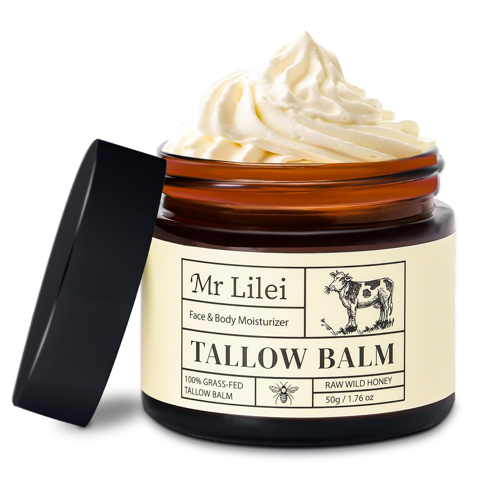 Photo 1 of -Fed Beef Tallow Balm for Skin with Raw Honey - Face & Body Moisturizer - Natural Whipped Skin Care Cream for Dry Skin- Hydrating Body Lotion for Nourishment (50g/1.76oz)