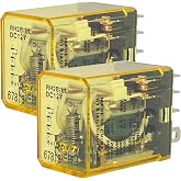 RH2B-ULDC12V Power Relay (Pack of 2) - DPDT 12V DC Coil 10A Plug-in Relay with LED Indicator - Industrial General Purpose Replacement