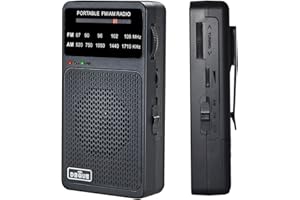 YMDJL Portable FM AM Radio, Battery Operated Radio with Tuning Light, Back Clip, Excellent Reception, AM FM Radios Portable, Transistor Radios (Black)