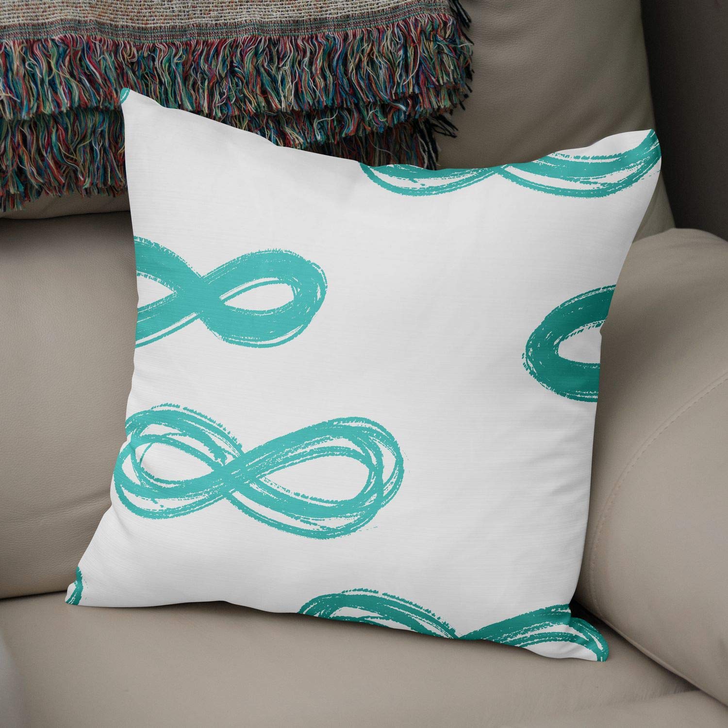 Bonamaison Decorative Cushion Cover Turquoise & White, Throw Pillow Covers, Home Decorative Pillowcases for Livingroom, Sofa, Bedroom, Size: 50x50 Cm - Designed and Manufactured in Turkey