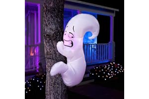 Joiedomi Halloween Inflatables Ghost Outdoor Decor, Blow Up Yard Decorations Hugging Tree, Blow Up Ghost Decor Outdoor with Colorful LEDs for Cute Halloween Decorations