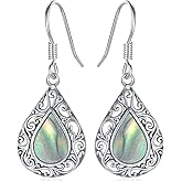 Silver Filigree Earrings for Women Sterling Silver Abalone Shell Earrings Teardrop Dangle Drop Earrings Bohemia Jewelry Gift for Women Mother Mom