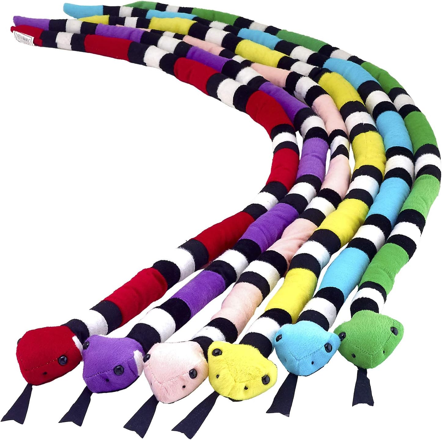 Kicko Striped Coral Snake Plush - 45 Inch - 6 Pack Assorted Colors - Giant Stuffed Animals for Kids, Sensory Role Play, Road Trips, Bedtime, Boy or Girl Birthday Gifts, Zoo Toys, and More