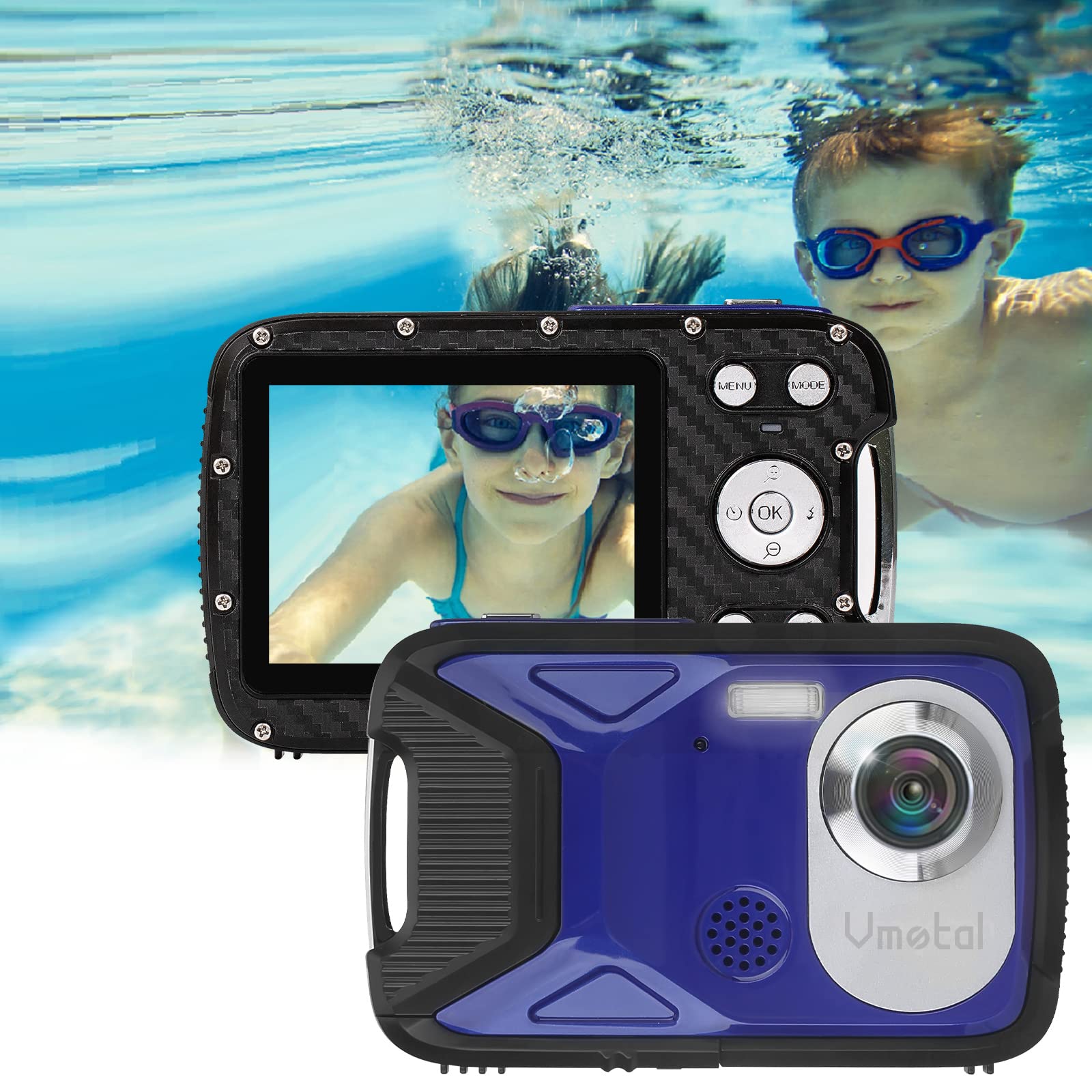 GDC8026 Waterproof Digital Camera/ 8x Digital Zoom/ 21 MP/ 1080P FHD/ 2.8โ TFT LCD Screen/Underwater Camera for Beginners/Kids/Children/Teenagers/Students/The Elderly Blue