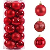 24pcs Mini Christmas Balls Ornaments, Shatterproof Christmas Hanging Balls for Xmas Tree, Holiday, Wedding, Mardi Gras Party (Red)