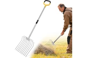 AugFir Pitchfork for Gardening, 50" Multifunctional Stainless Steel Garden Pitchfork with Handle, Suitable for Shoveling, Fertilizing, Transplanting, Mulching Garden Fork - 10 Tines