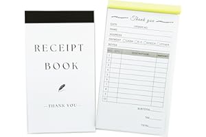PINKEESEA Thank You Receipt Book for Small Businesses 4x7 inches 2-Part Carbonless White Yellow 50 Sets 100 Sheets per Book with Wrap Around Cover Blank Signature Stamp Section (1 Black)