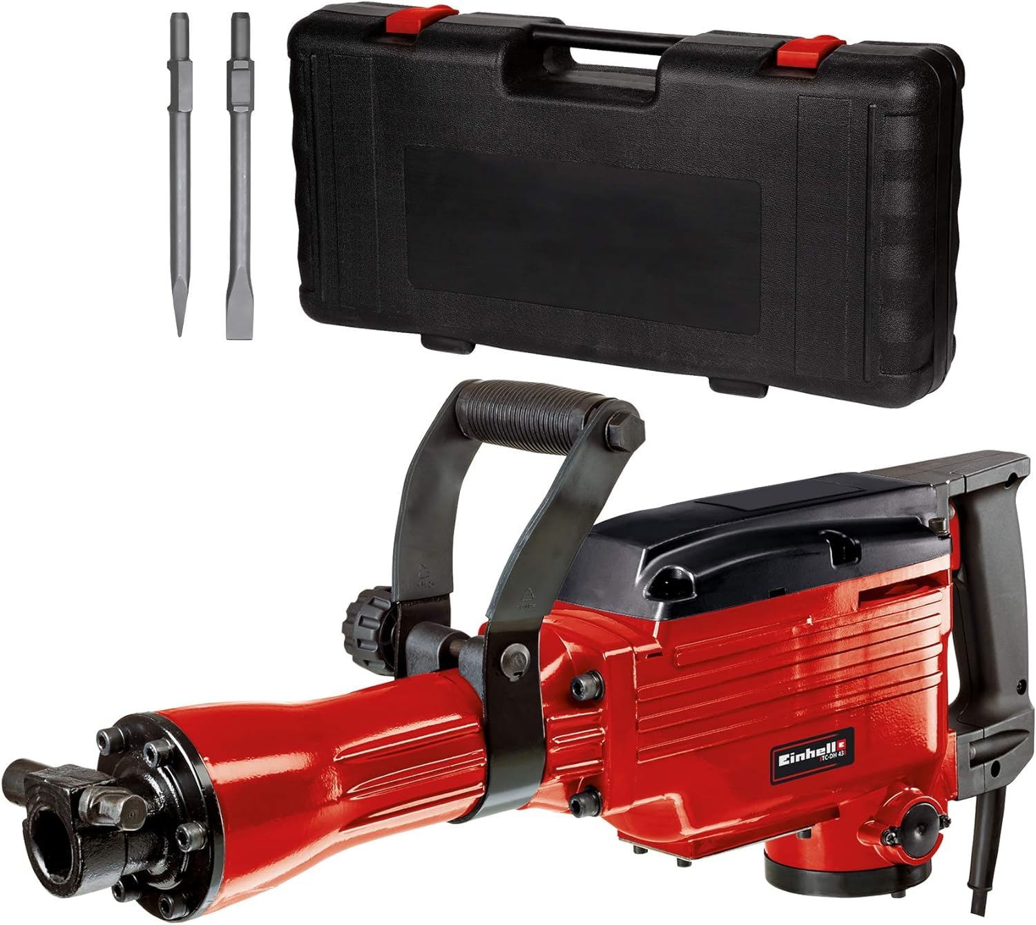 Einhell SDS Hex Demolition Hammer 240V, 1600W Concrete Breaker Pneumatic Drill, 43 Joule Single Impact Force Jack Hammer, Vibration-Cushioned Handle, Includes Pointed and Flat Chisel TC-DH 43