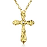 14K Gold Plated Cross Necklace for Women, Simple Diamond Necklace Faith Cross Jewelry Dainty Birthstone Pendant Necklaces First Communion Necklace Easter Present Christmas Gift Birthday Gift for Women