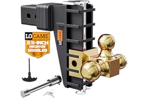 LOCAME Adjustable Trailer Hitch, Tri-Ball(1-7/8'', 2'', 2-5/16''), Fits 2.5 Inch Receiver, 6 Inch Drop Hitch, 18,500 LBS GTW, Heavy Duty Trailer Hitch for Truck, Gold, LC0082
