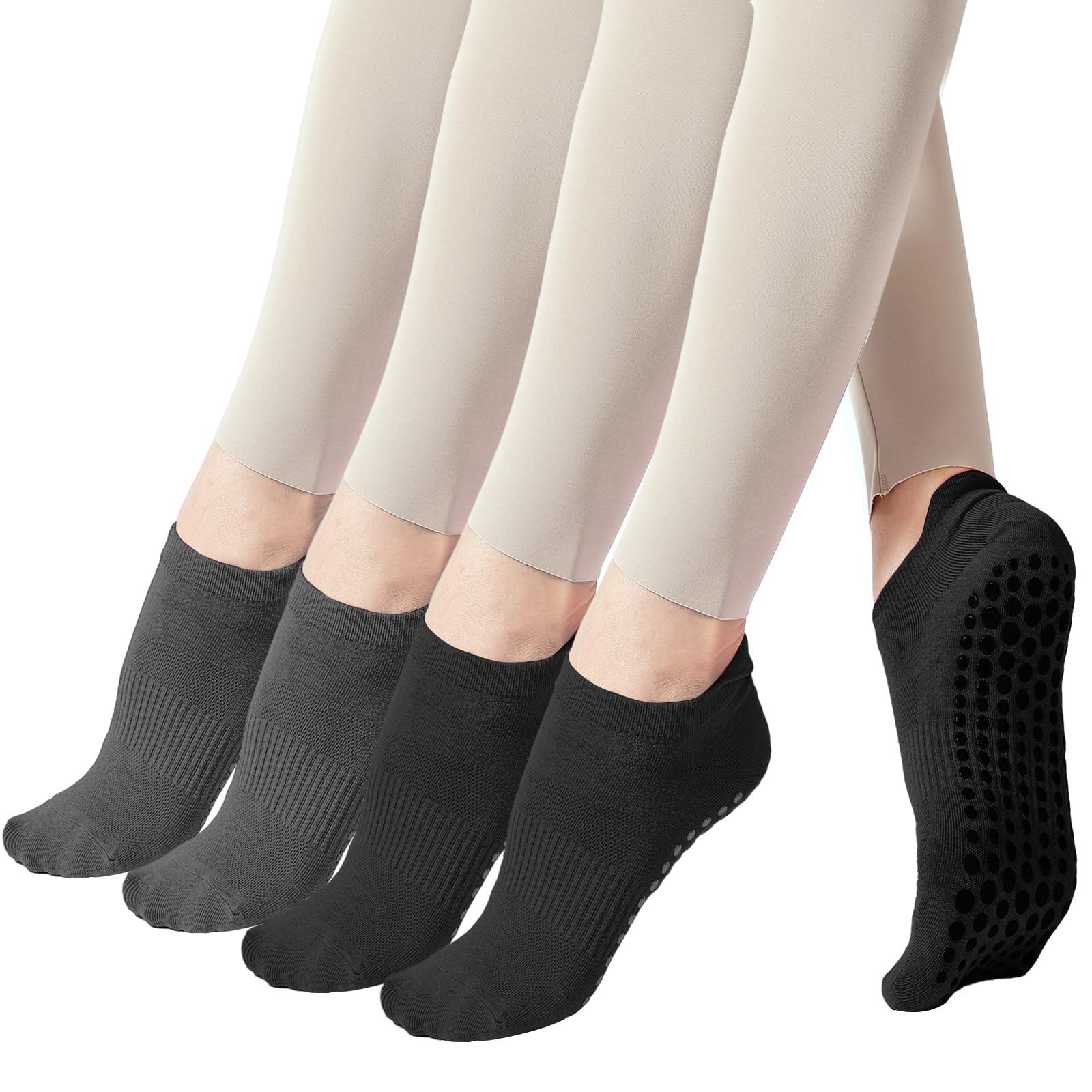 Photo 1 of 4 Pairs Women's Grip Socks for Pilates, Yoga, Running, Excellent Pilates Yoga Socks for woemn (US, Alpha, One Size, Regular, Regular, 2Black+2Gray.)