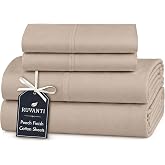 RUVANTI 100% Cotton Queen Sheets, Percale Queen Sheet Set, Irish Cream | Soft Peach Finish, 4 Piece Set, 14" Deep Pocket, Breathable Lightweight &amp; Durable, Crisp Cooling For Hot Sleepers