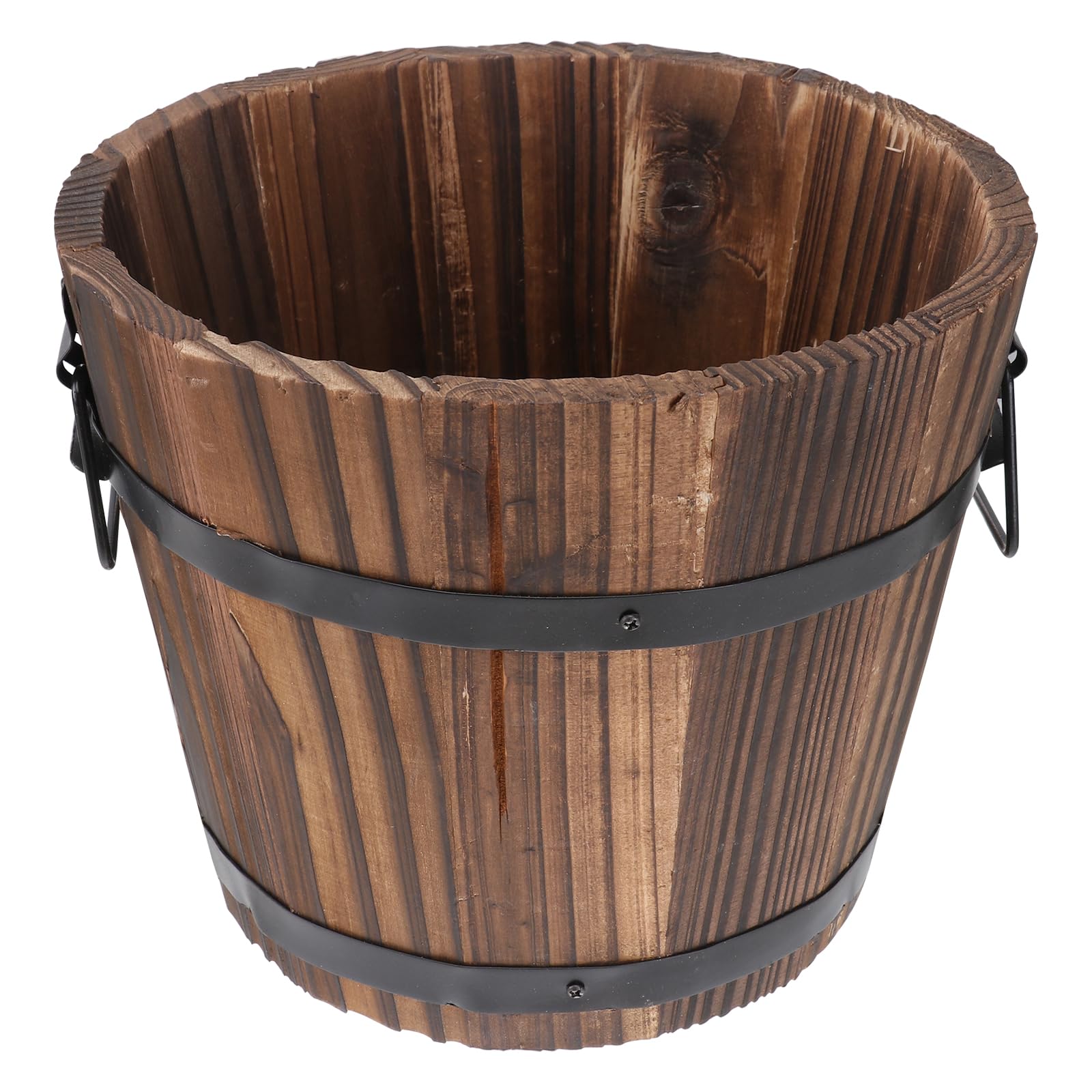 Wooden Flower Pots Whiskey Barrel Planter Round Garden Flower Pot Large Plant Pot for Indoor Outdoor Patio (Brown) 19x14x15cm