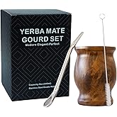 LA FEE Yerba Mate Natural Gourd/Tea Cup Set Brown (Original Traditional Mate Cup - 8 Ounces),Includes Yerba Mate Straw & Cleaning Brush,Stainless Steel | Double-Walled | Easy to Clean (Brown)