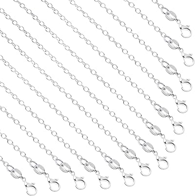 SANNIX 50 Pack Silver Plated Cable Necklace Chains 20 Inch 1.2mm Lobster Clasp