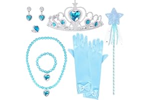 hoyuwak 9PCS Princess Dress Up Party Accessories Princess Tiara Gloves Wand Earring Bracelet and Ring Costume Accessories for