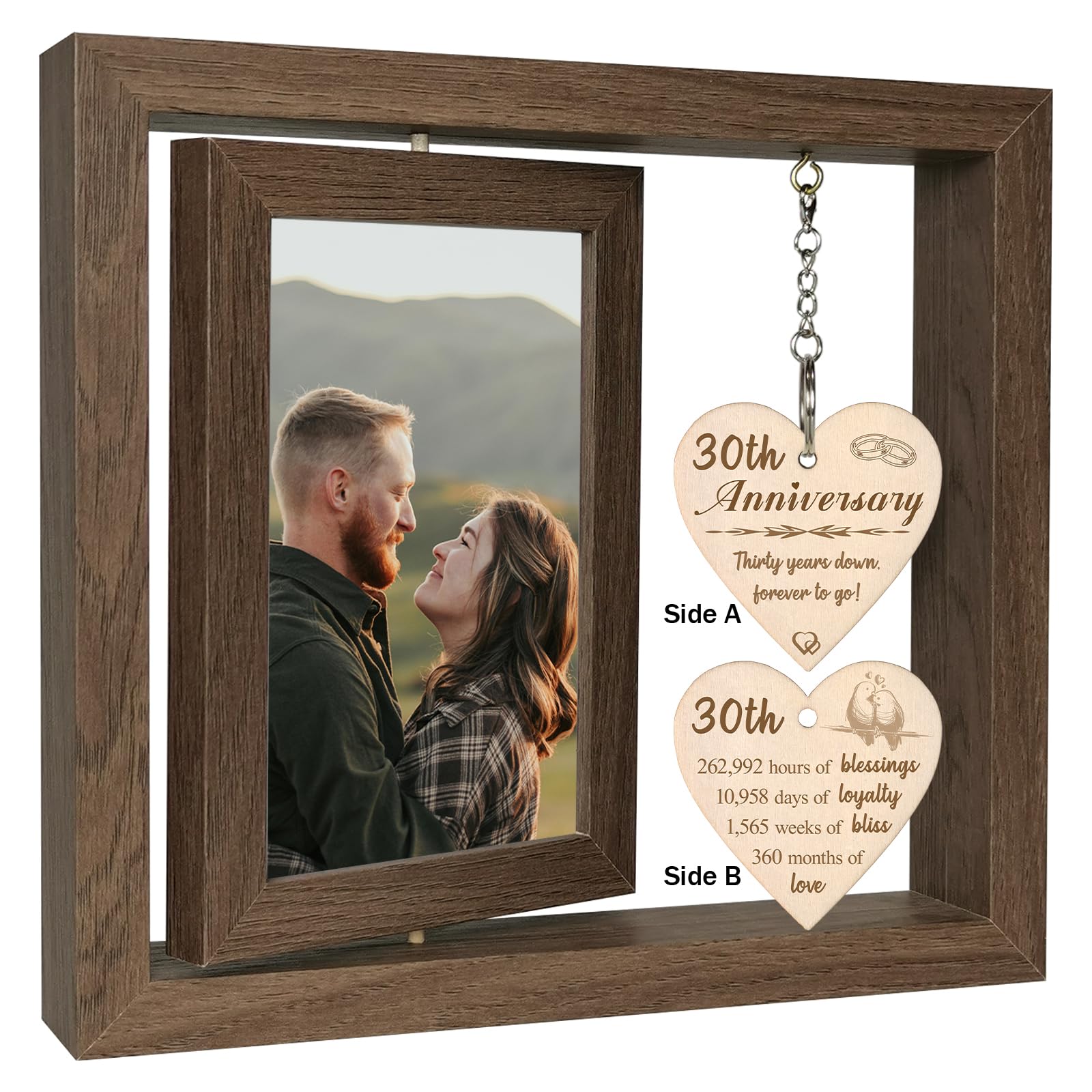 30th Wedding Anniversary Wood Photo Frame Gifts Pearl Wedding Anniversary for Couple Wife Husband (Display Two 15x10 CM)