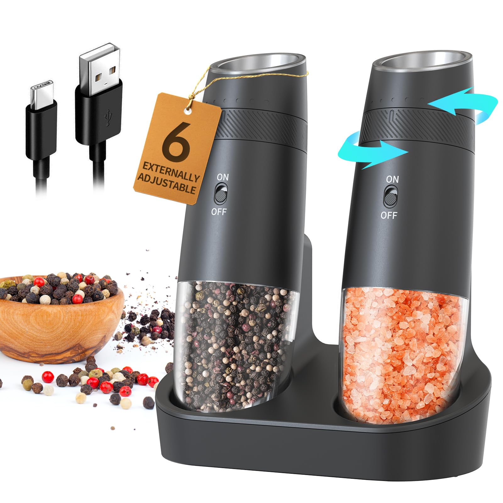 CIRCLE JOY Gravity Electric Salt and Pepper Grinder Set Automatic ...