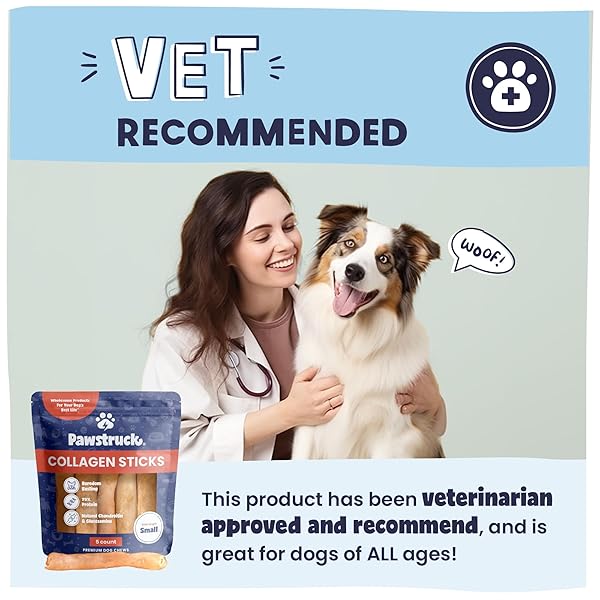 PAWSTRUCK NATURAL 5-7″ BEEF COLLAGEN STICKS FOR DOGS – LONG-LASTING RAWHIDE ALTERNATIVE, HIGH PROTEIN & LOW FAT WITH CHONDROITIN & GLUCOSAMINE – 5 PACK