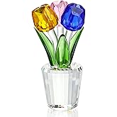 H&D HYALINE & DORA Colorful Crystal Tulip Flowers Figurine Collectible,Glass Flower Bouquet Paperweight,Gift for Christmas Anniversary Wedding Centerpiece Ornament