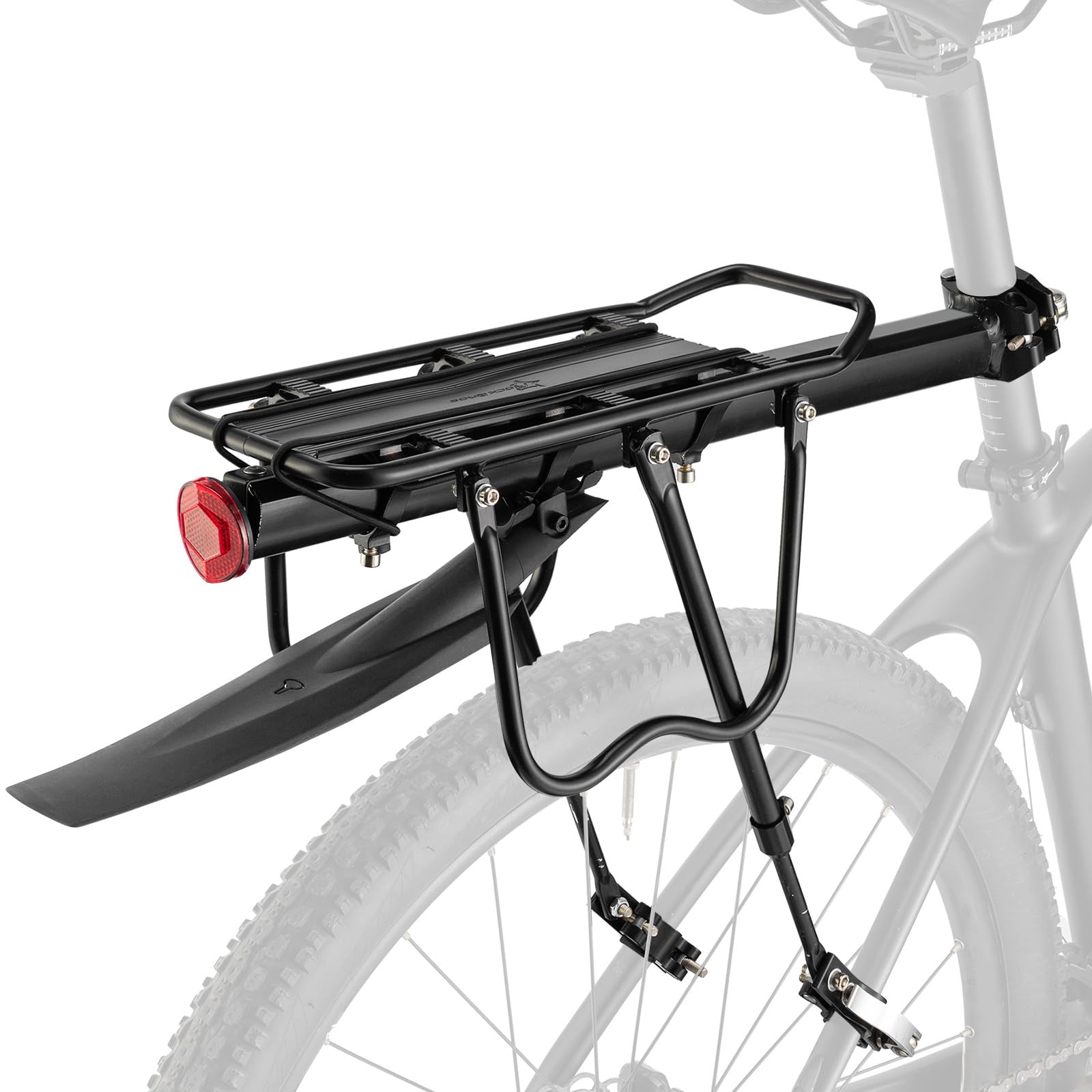 ROCKBROS Bike Pannier Rack Rear Mountain Bicycle Carrier With Reflector, Adjustable Luggage Cargo Quick Release Cycling Seatpost, Black, 50KG Capacity, 24"-29"