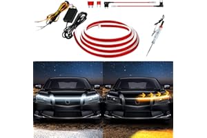 DUOFU365 Exterior Car LED Hood Light Strip,Dual Color Dynamic Scan Start Up Hoodbeam Kit,Led Daytime Running Lights White&Amber Switchback Sequential Turn Signal Lights for Cars, Trucks,SUV(79inch/1set)