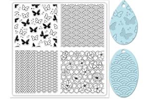 CHGCRAFT Wave and Butterfly Silicone Clay Texture Stamp Clay Modeling Pattern Pad Texture Sheets for Polymer Clay Making Earrings Jewelry, 5.5x5.5inch