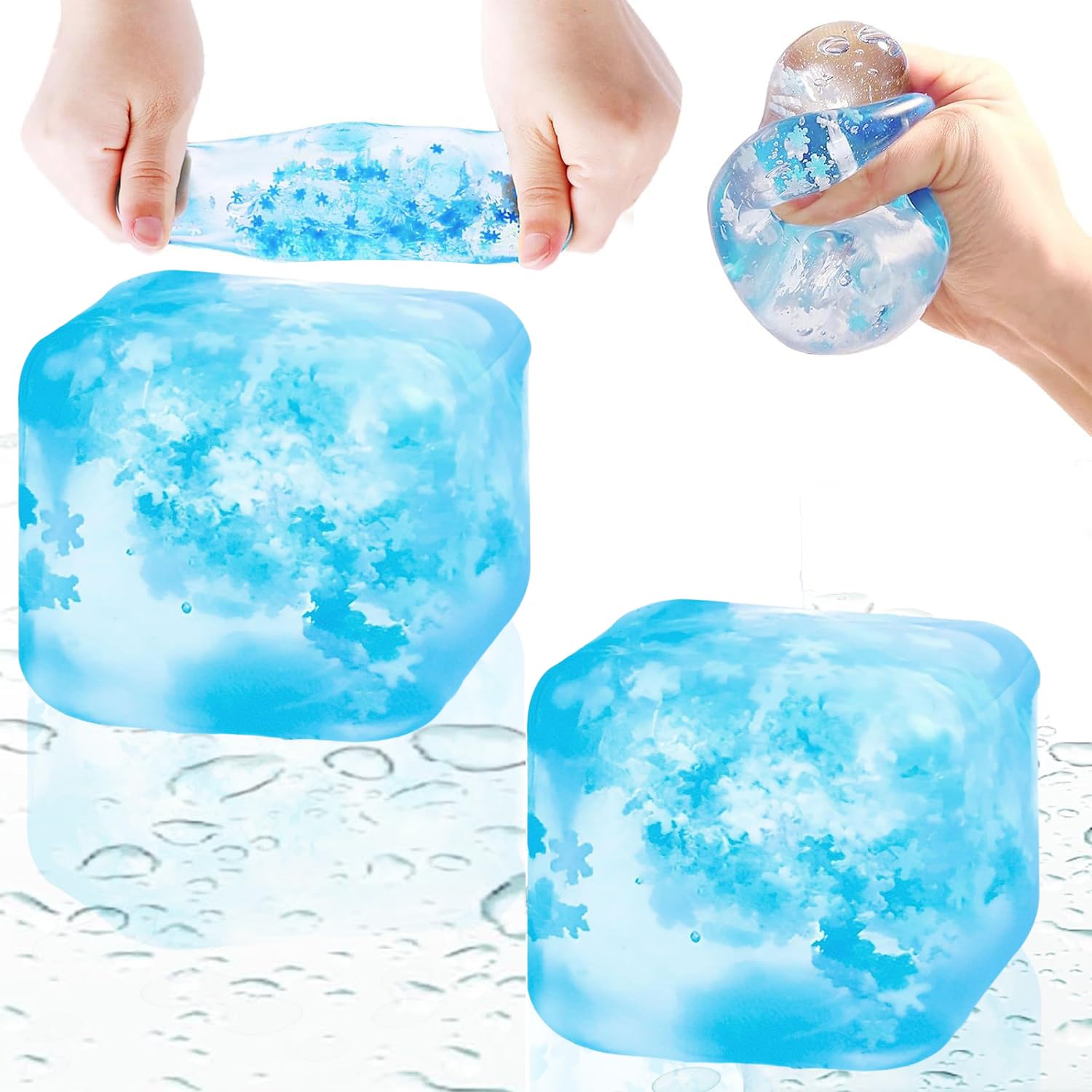 Ice Cube Fidget Toys, 2Pcs Sensory Squishy Fidget Toys Square Stress Balls Gifts for All Ages Adults Kids Teens Presents Anxiety Relief Stress Cube Classroom Prizes Office