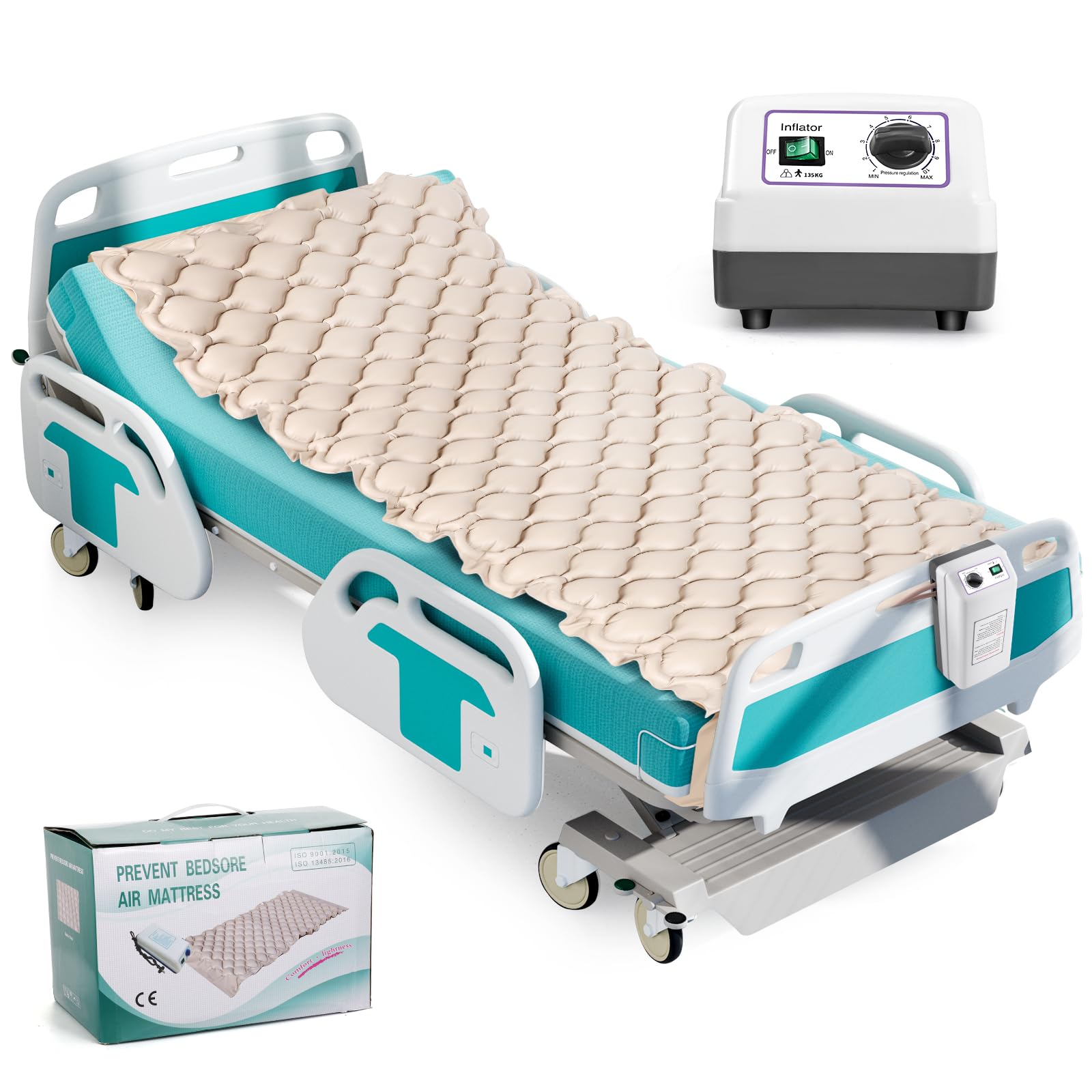 Photo 1 of Alternating Air Pressure Mattress Pad, Bed Sore Prevention Solution Mattress Topper with 10-Setting 30dB Ultra Quiet Pump, Waterproof Hospital Bed Air Mattress for Hospital Beds and Home