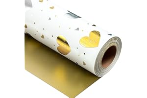 Burymento Gold Foil Heart Wrapping Paper, Reversible Gold Gift Wrap for Birthday, Valentines, Mothers day, Graduation, Wedding, Fathers day, Baby Shower, Christmas (17in x 32.8ft)