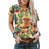 Boho Western Cowgirl Shirts for Women: Vintage Western Rodeo Graphic Tee Cowgirl 3D Digital Printing Short Sleeve Tops