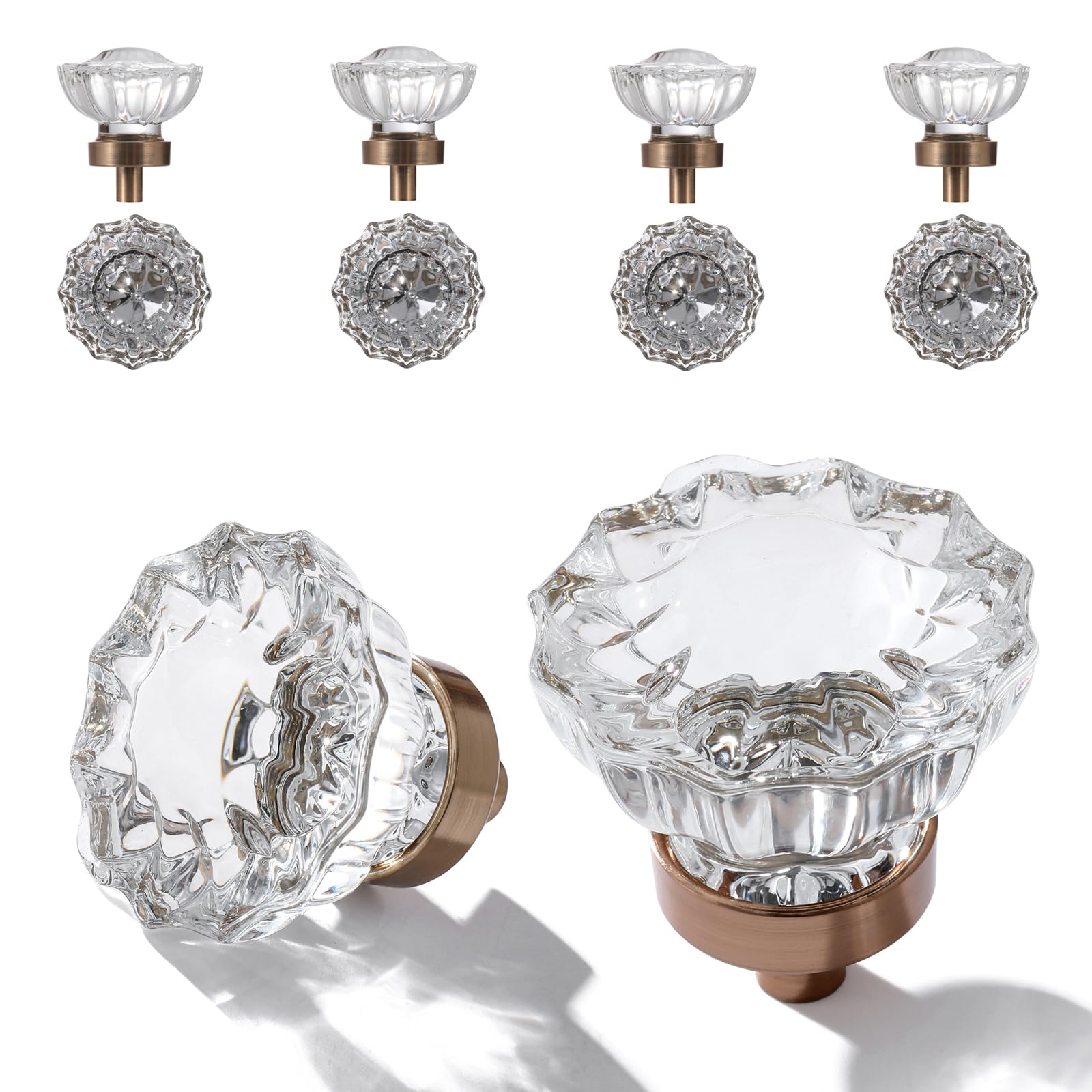 Photo 1 of 8 Pack Crystal Drawer Knobs Cabinet Knob Antique Drawer Pulls, Kitchens Closet Dresser Drawers Cupboard Wardrobe Vintage Pull, Clear Crystals Champagne Bronze Base Pack