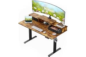 Marsail 48″ x 24″ Electric Standing Desk with Drawers, Height Adjustable Sit Stand Up Desk with Storage Shelf, Ergonomic Home Office & Computer Table with 4 Memory Heights, Rustic Brown