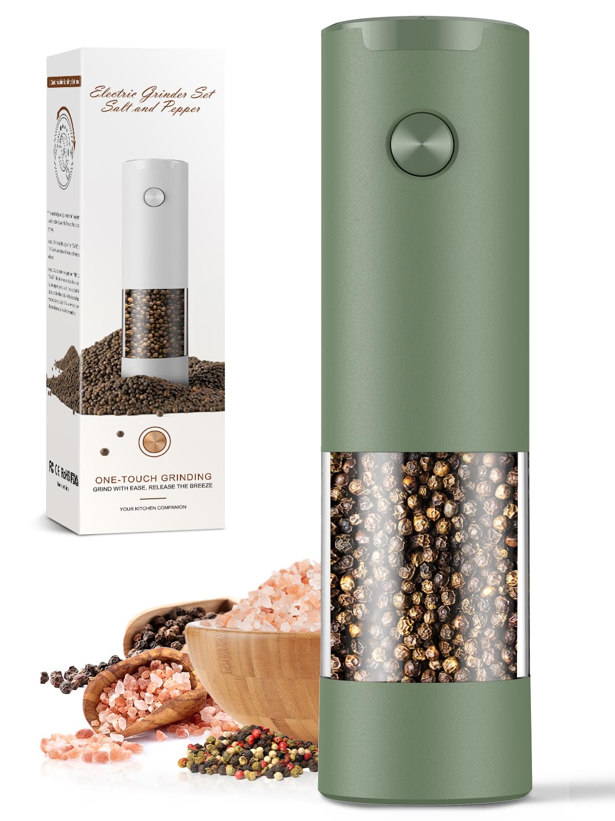 Photo 1 of 1 Pack Salt and Pepper Grinder-Mom Gifts, Electric Automatic Green Salt Pepper Shakers Home Kitchen Gadgets for New Home, Adjustable Coarseness Pepper Grinder Kitchen Appliances